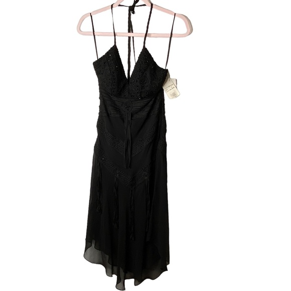 Sue Wong Dresses & Skirts - Sue Wong Plunge Beaded Halter Tassel Silk Formal Cocktail Dress Size 2